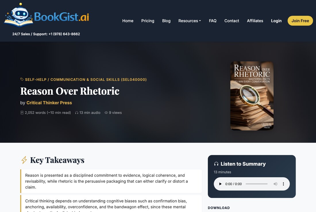 AI book summary — real AuthorPass example for Reason Over Rhetoric