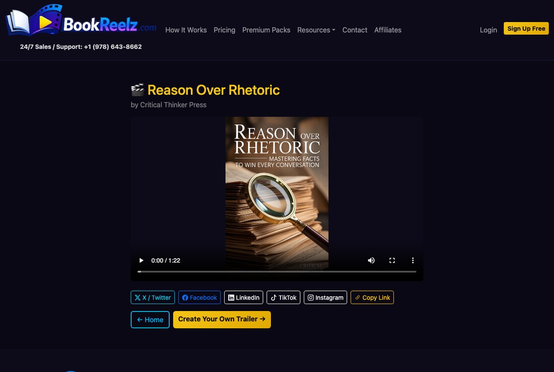 Premium book trailer — real AuthorPass example for Reason Over Rhetoric