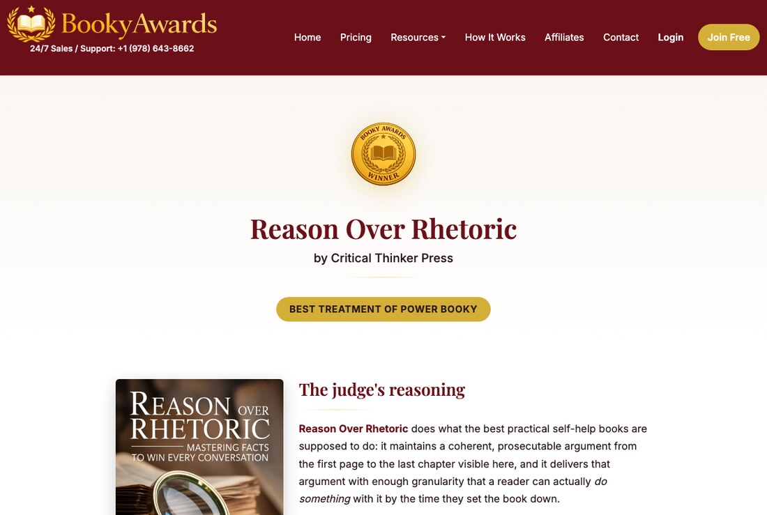 Won a book award — real AuthorPass example for Reason Over Rhetoric