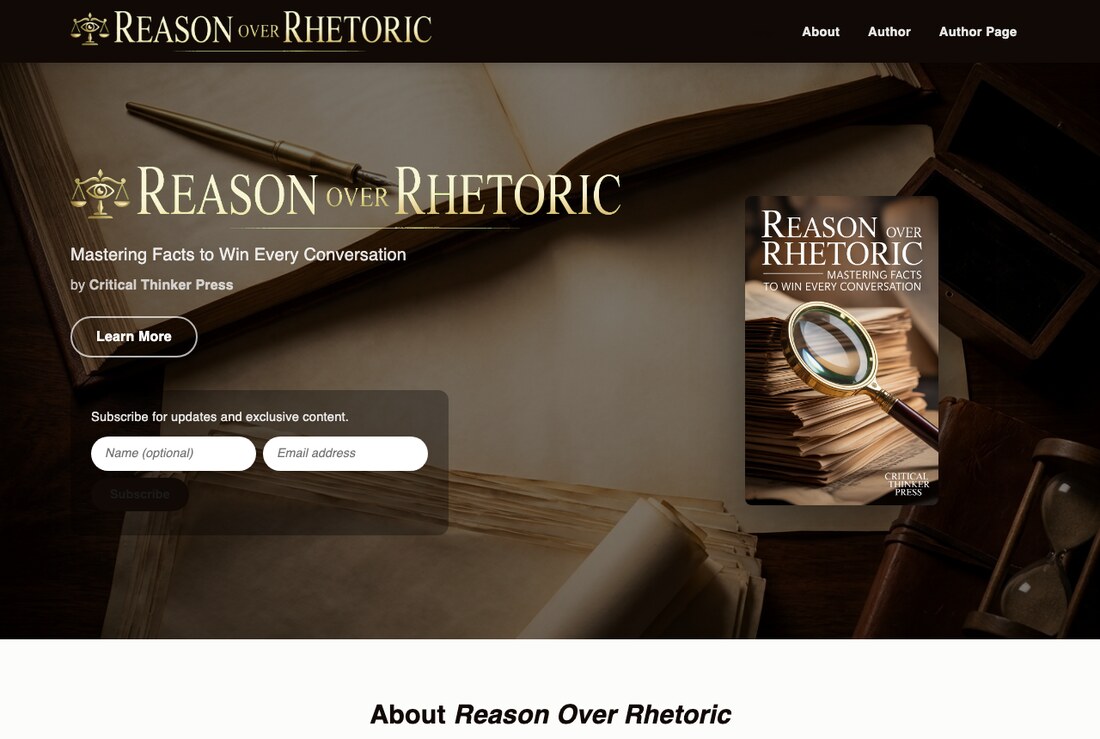 Author website — real AuthorPass example for Reason Over Rhetoric