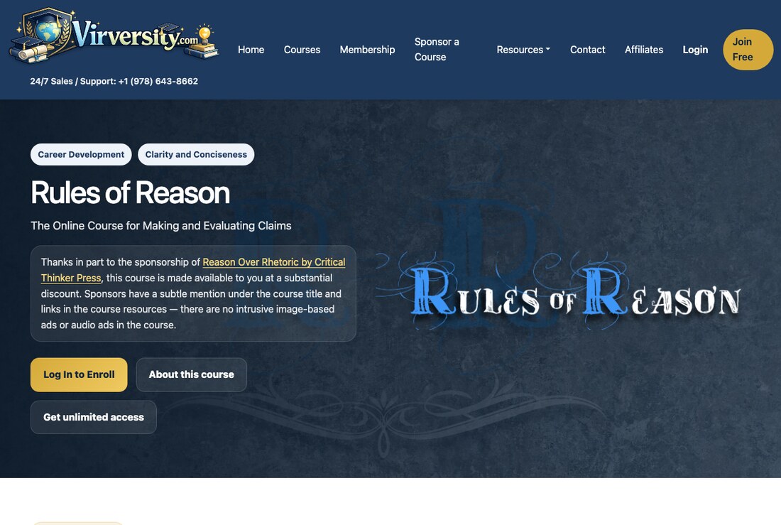 Course sponsorship — real AuthorPass example for Reason Over Rhetoric
