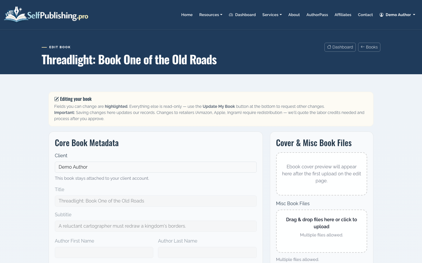 Clean up title, author, description, genre, and SEO metadata before distribution.