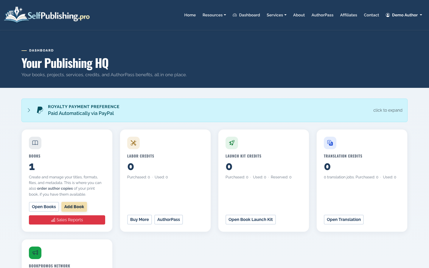 Start from the dashboard to open or create your book project.
