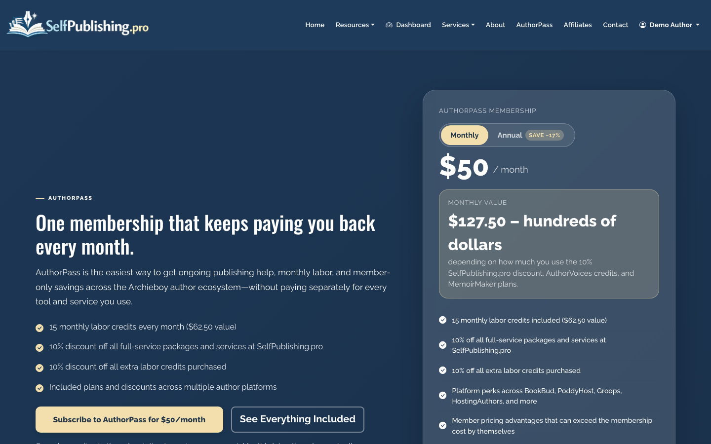 Review AuthorPass subscription benefits and monthly labor credits