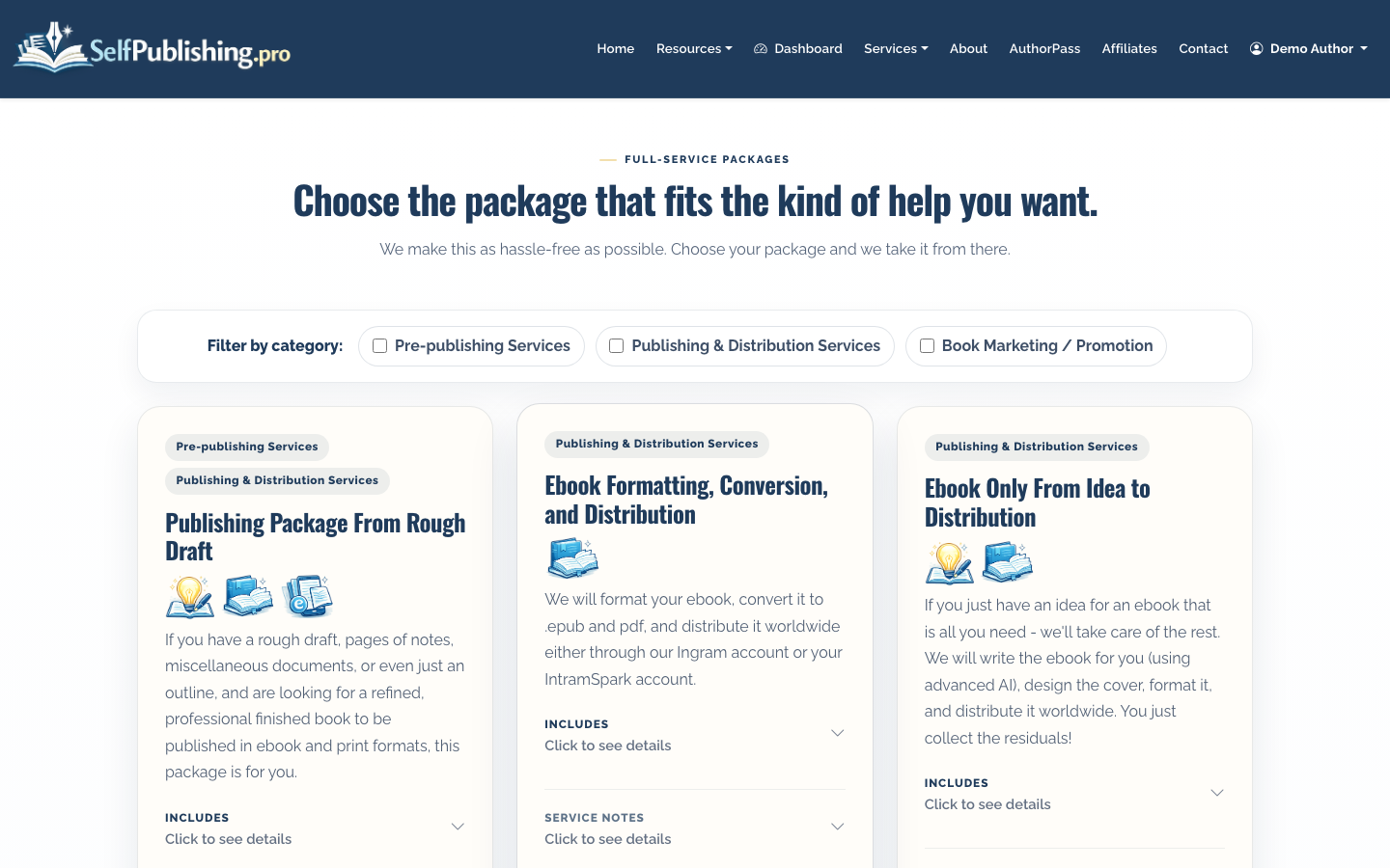 Full-service packages bundle publishing help into managed options.