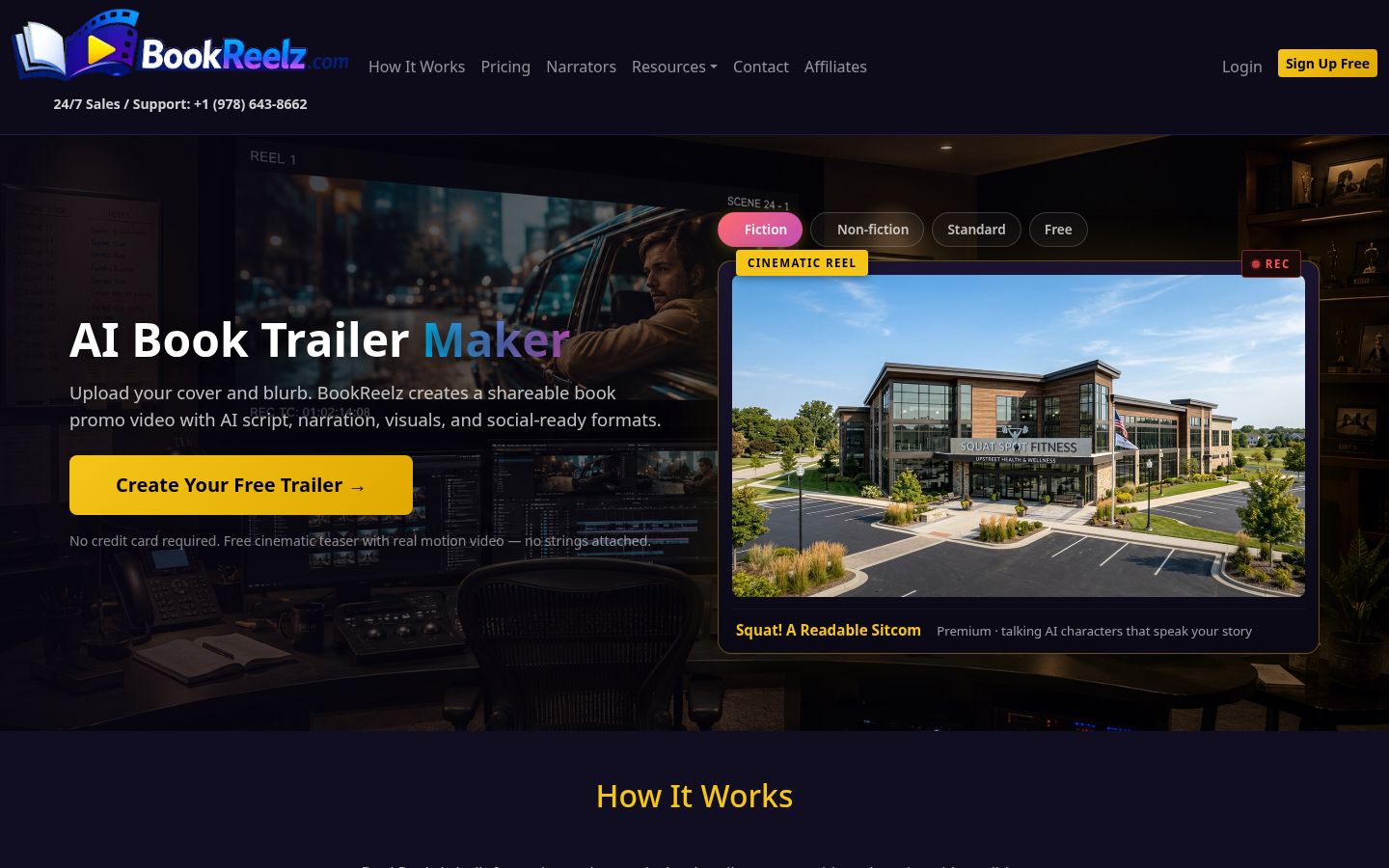 Top fold of the Video Trailer For Your Book website