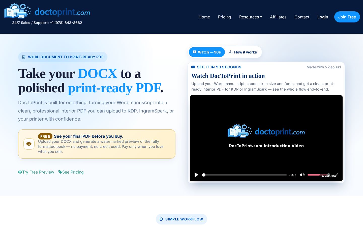 Top fold of the Print Book Interior Formatting website