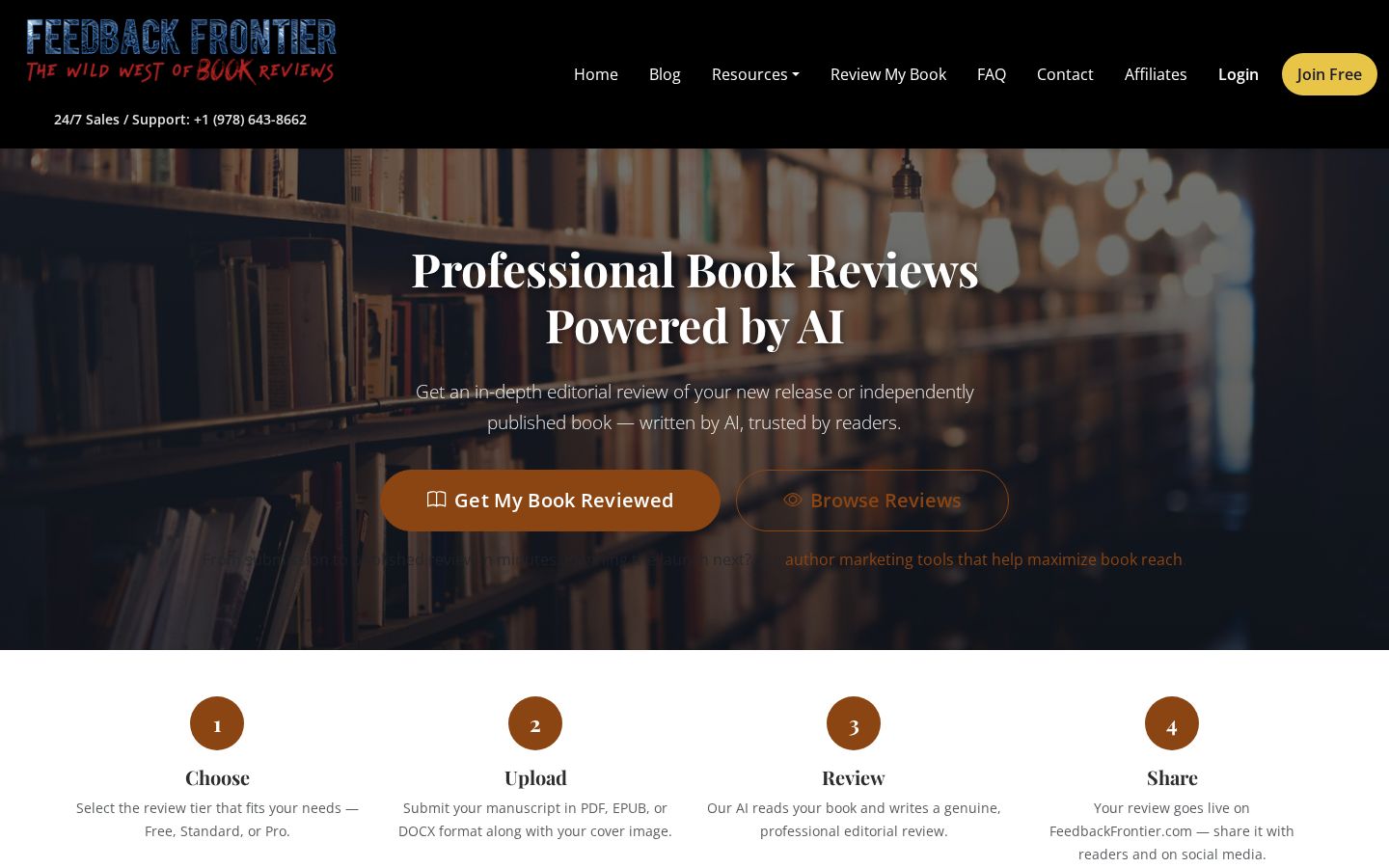 Top fold of the AI Editorial Review website