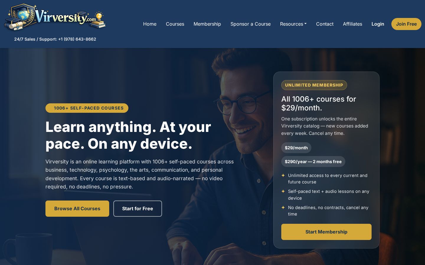 Top fold of the Sponsor an Online Course website