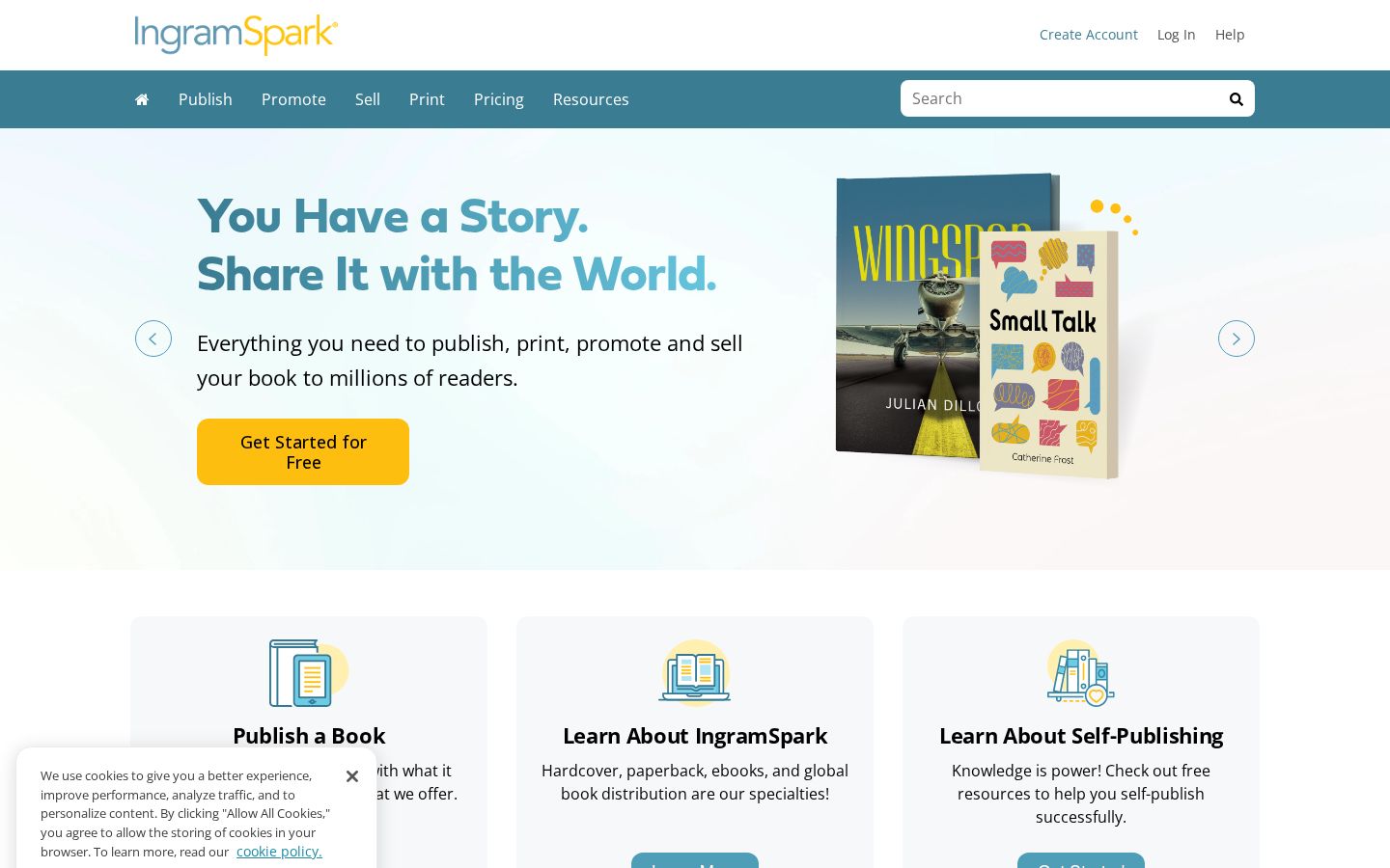 Top fold of the Print Book Distribution website