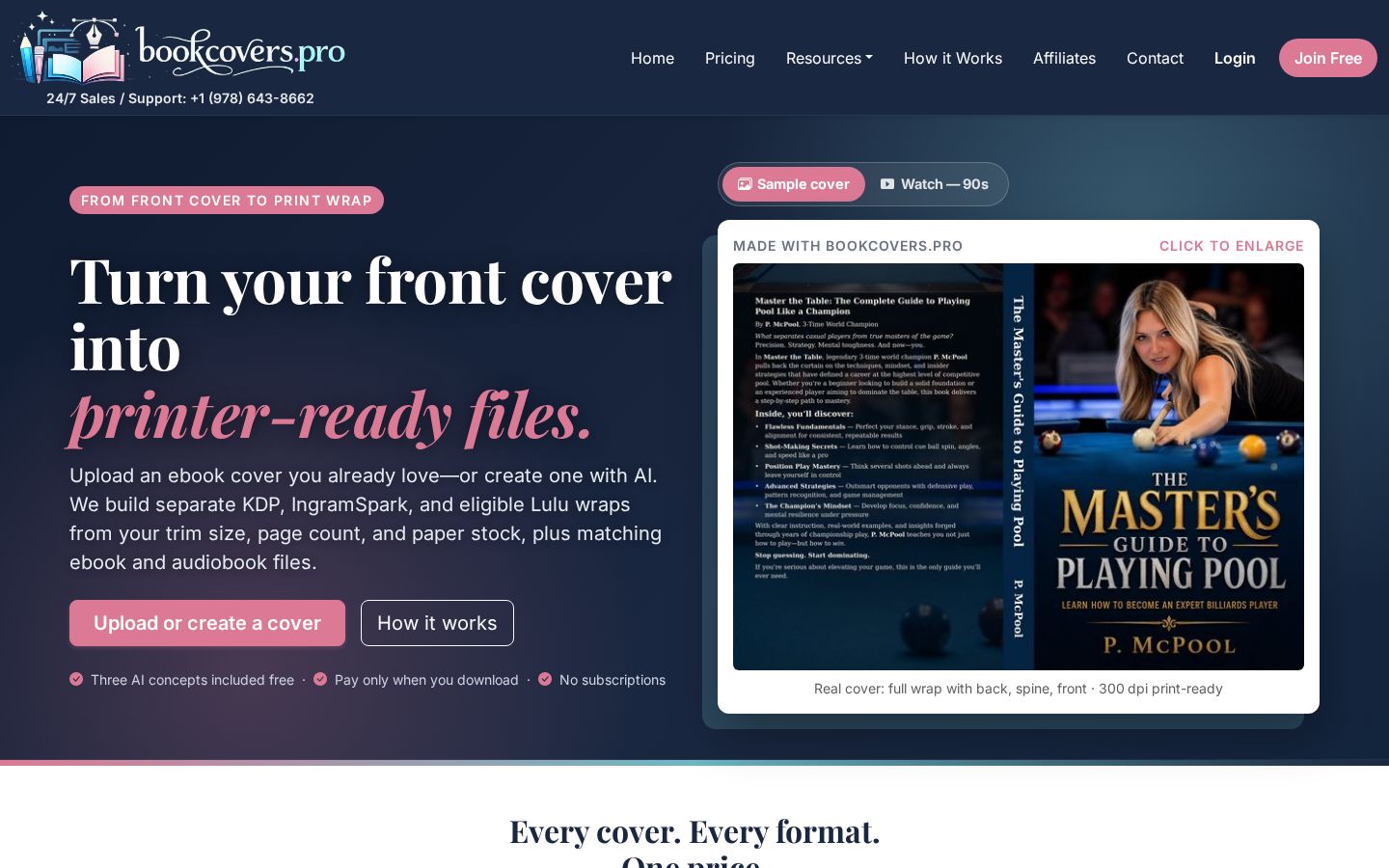 Top fold of the Book Cover Design website