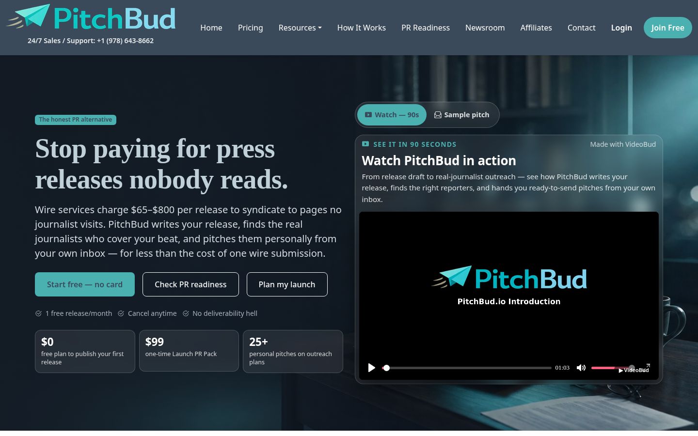 Top fold of the Book Press Release & Journalist Pitch Service website
