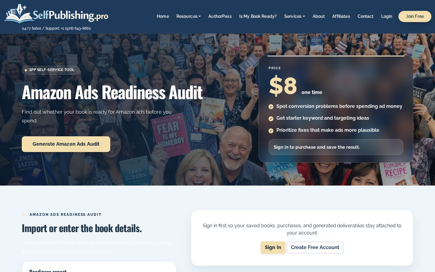 Top fold of the Amazon Ads Readiness Audit website