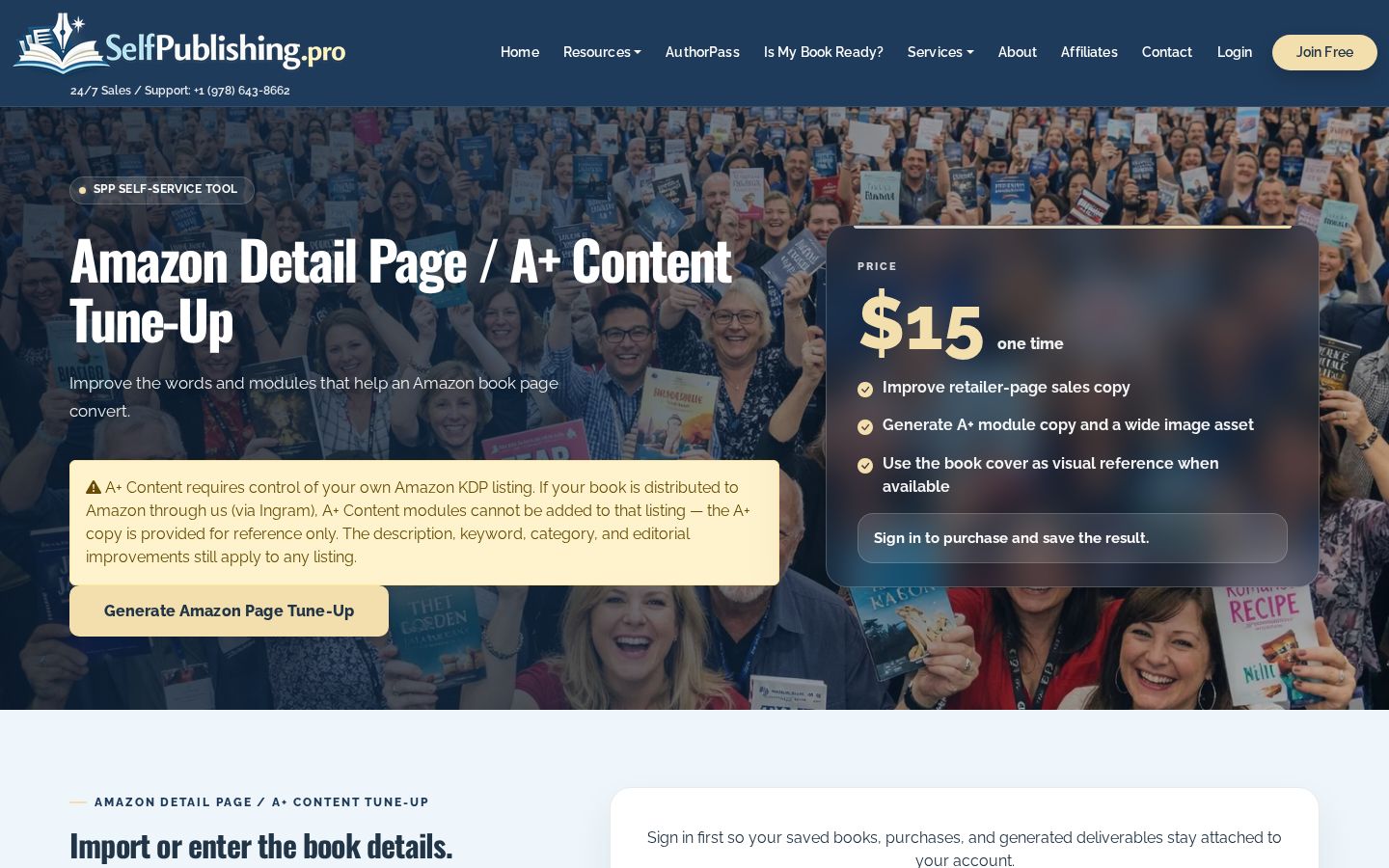 Top fold of the Amazon Detail Page / A+ Content Tune-Up website