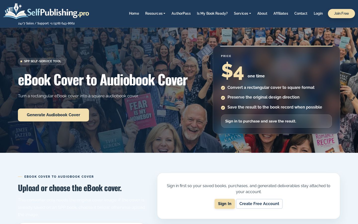 Top fold of the eBook Cover to Audiobook Cover website