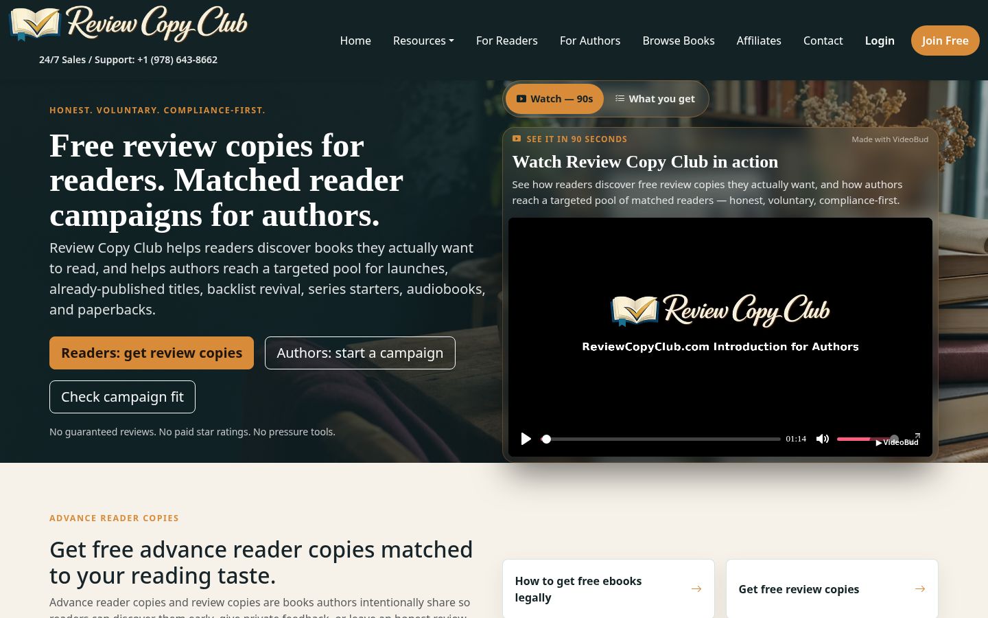 Top fold of the Book Reviews website