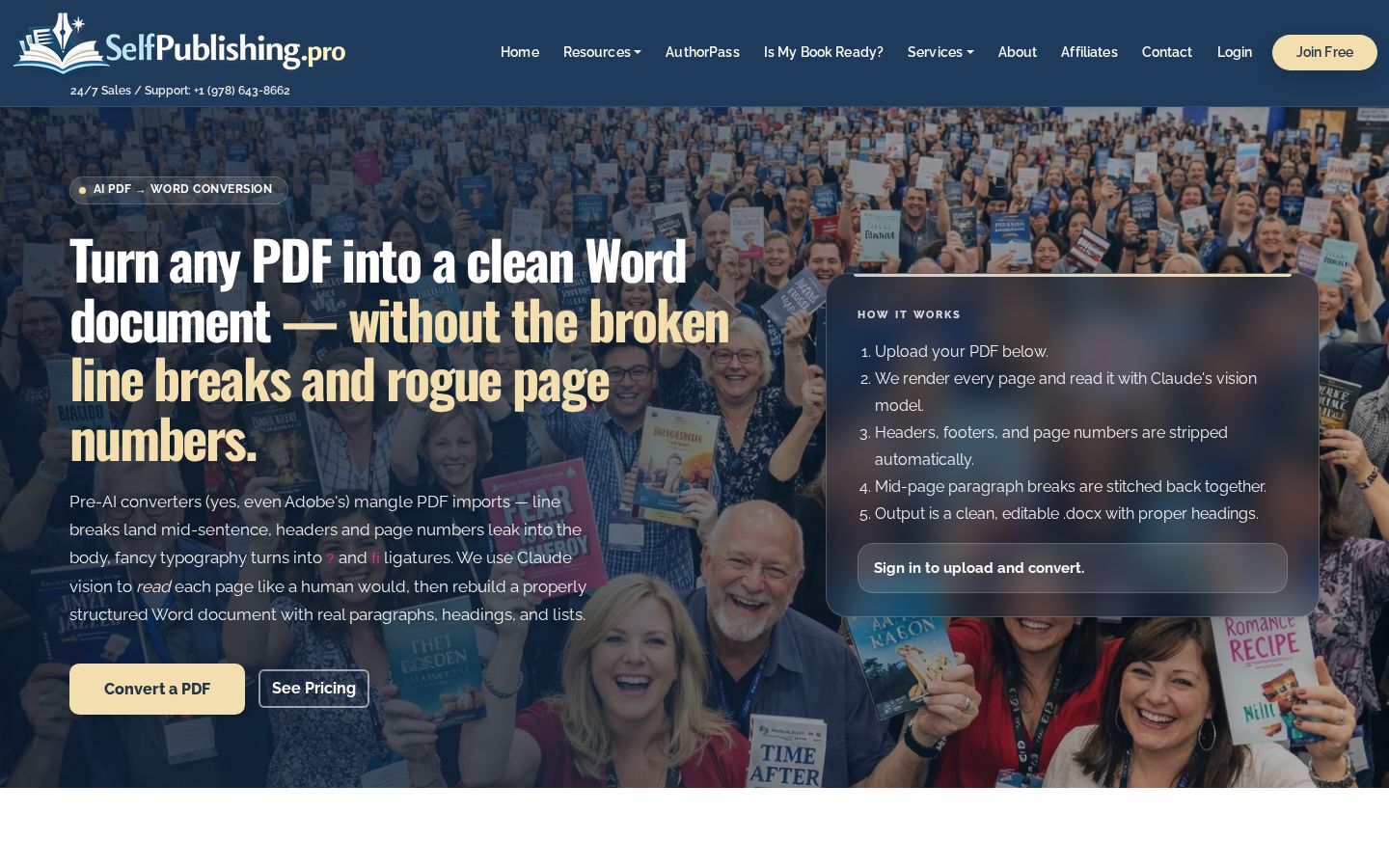Top fold of the PDF to Word Converter website