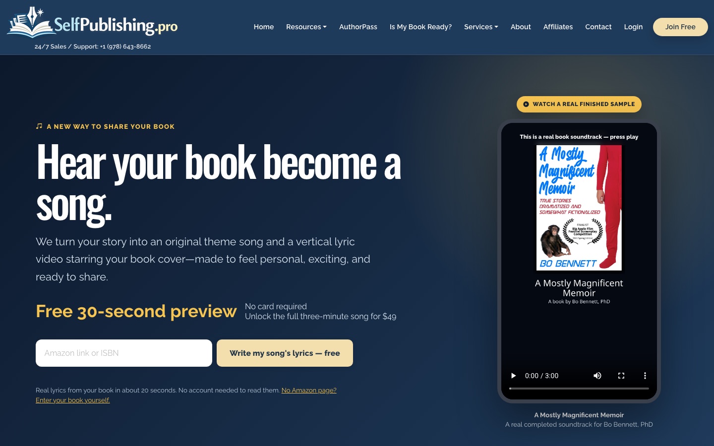 Top fold of the Soundtrack My Book website