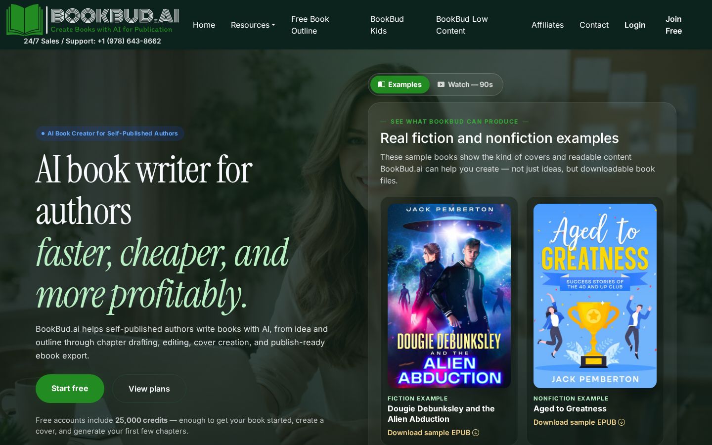 Top fold of the AI Non-Fiction Book Creation website